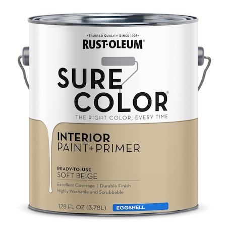 Rust-Oleum Interior Paint/Primer, Eggshell, Water Base, Soft Beige, 1 gal 380222